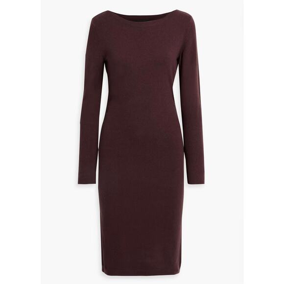 NWT Theory Boatneck Merlot 100% Cashmere Sweater Dress Sz Large Long Sleeve Midi - Picture 2 of 14